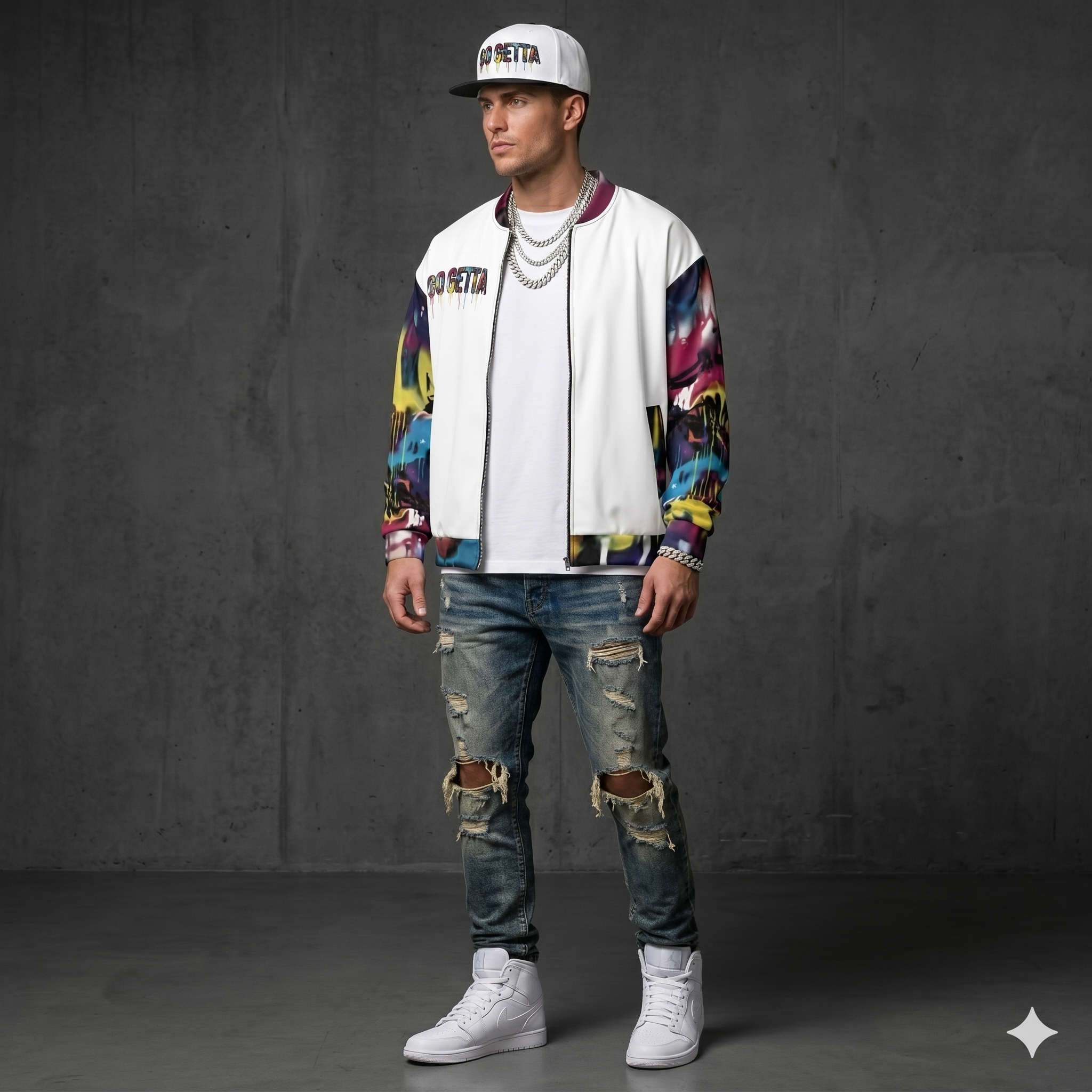 GO GETTA Graffiti Drip Bomber Jacket Unisex